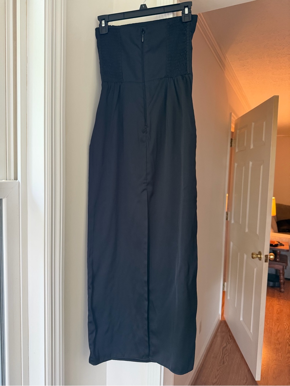 Black Strapless Satin Maxi Dress - Elegant Evening Dress - Picture 4 of 9